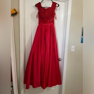 Red prom dress with see through top